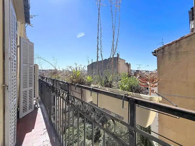 Balcon filant côté cour, avec jardinières